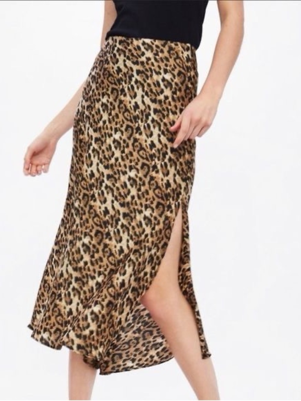 Zara Leopard Print High-Low Midi Skirt with Side Slit